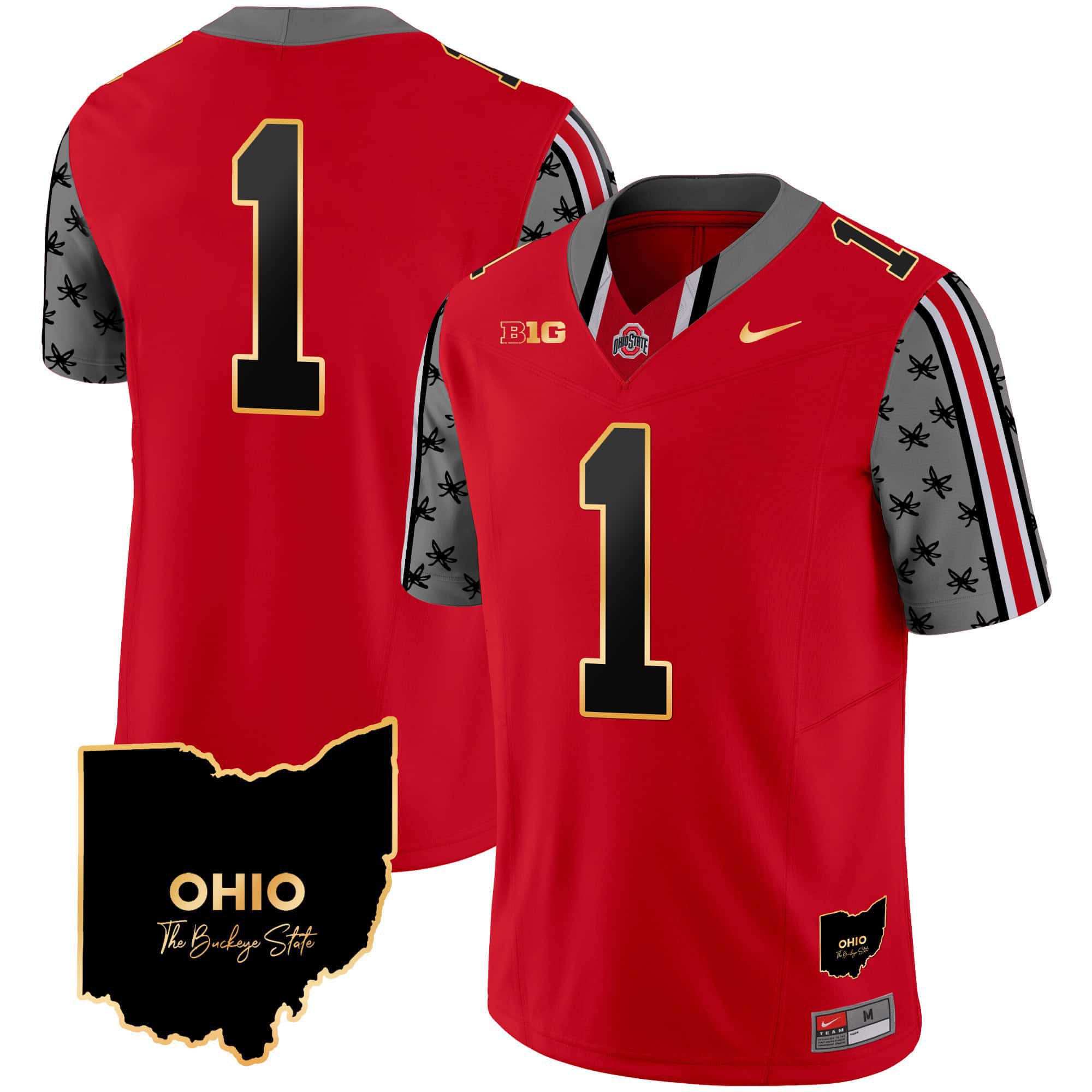 Men Ohio State Buckeyes #1 No Name Red 2024 Nike Home Patch Gold Trim Vapor Limited NCAA Jersey->indianapolis colts->NFL Jersey